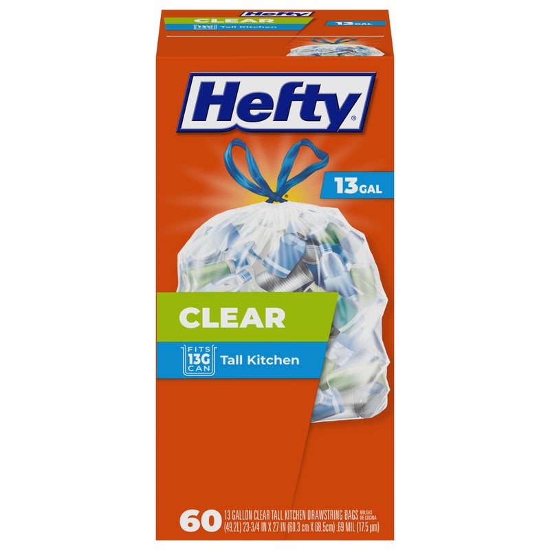 Hefty Clear Trash Bags, Clear, 13 Gallon, 60 Count - Image 1